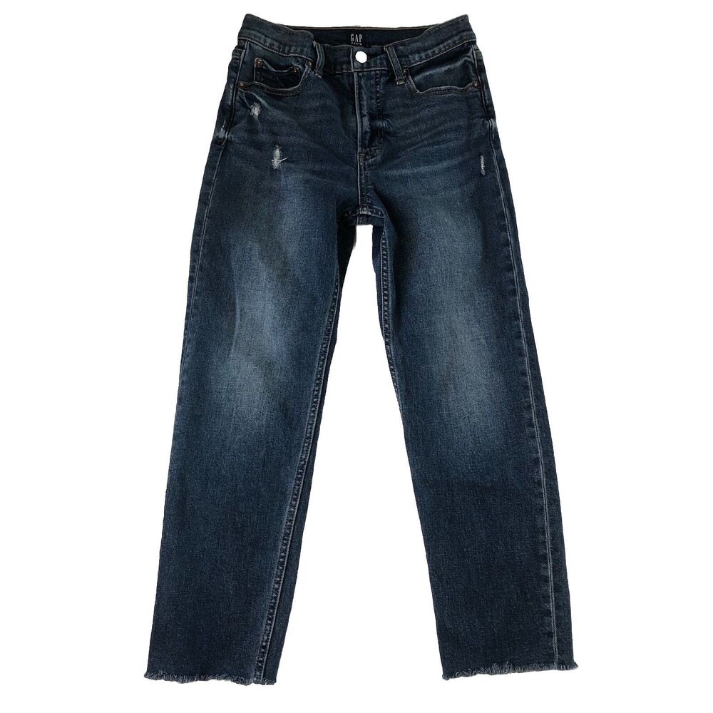 GAP Denim Women’s Cheeky Straight Jeans Medium Indigo Blue Raw Hem Tag Size 2/26